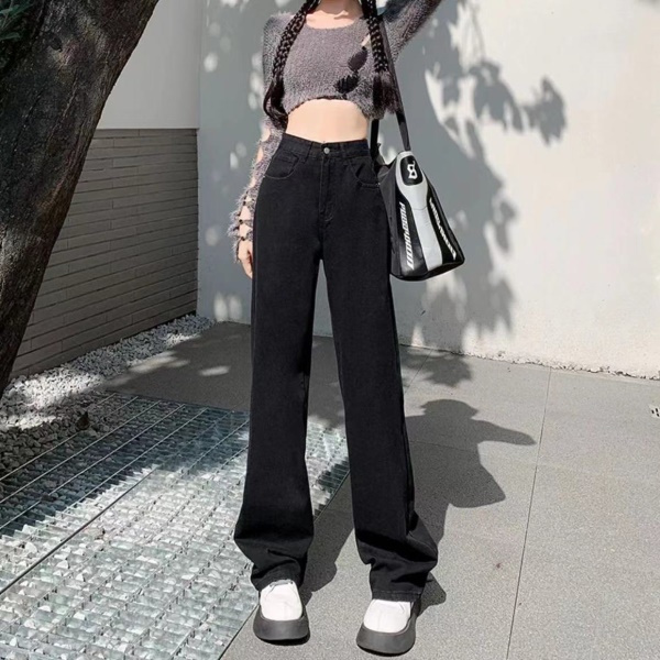 黑色阔腿裤垂感窄版宽松2023显瘦牛仔裤女高腰百搭拖地直筒长裤潮